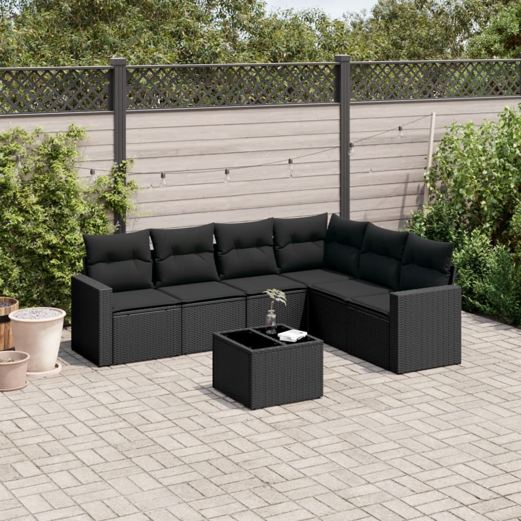 7-delige Loungeset met kussens poly rattan zwart is nu te koop bij PeponiXL, paradijselijk wonen!