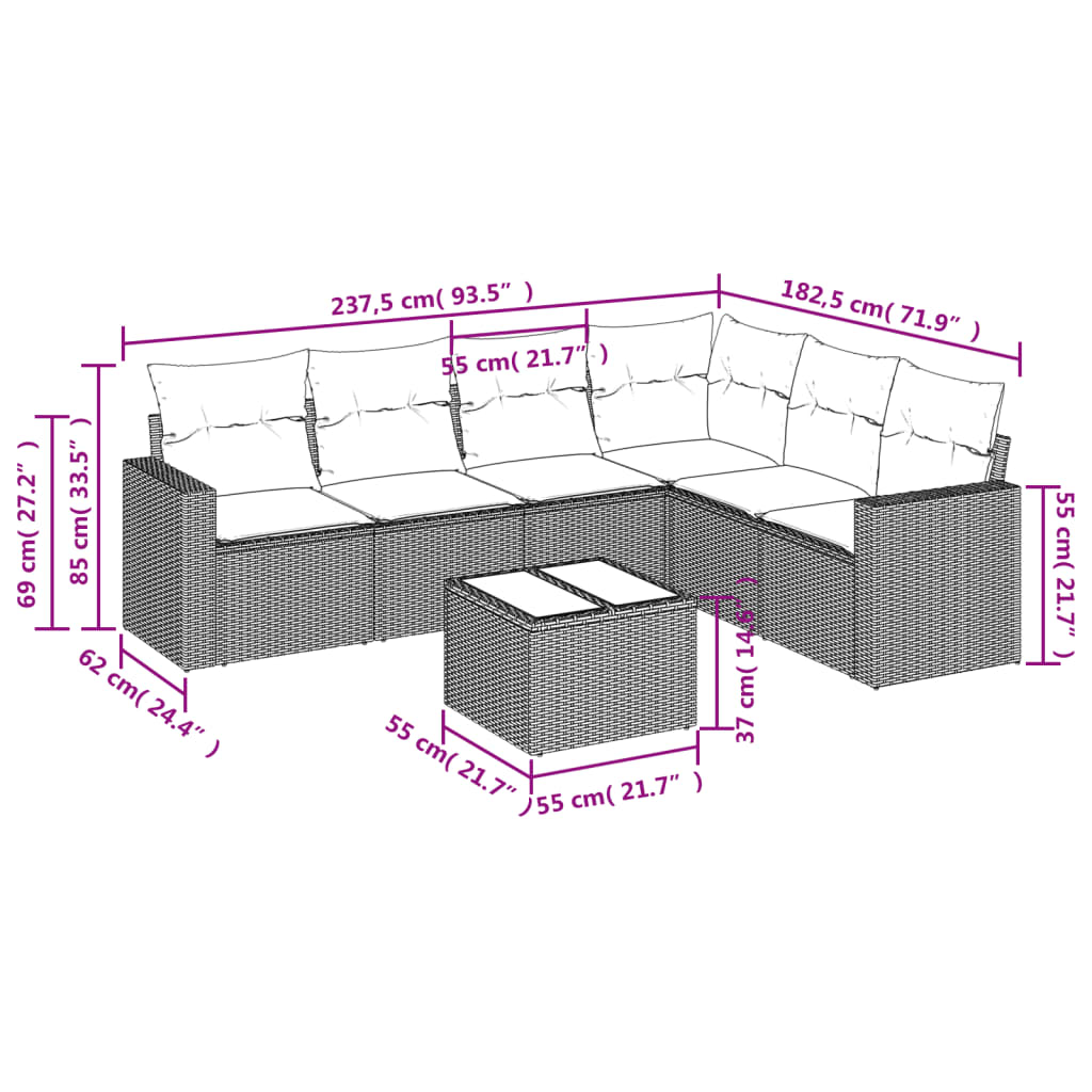 7-delige Loungeset met kussens poly rattan zwart is nu te koop bij PeponiXL, paradijselijk wonen!