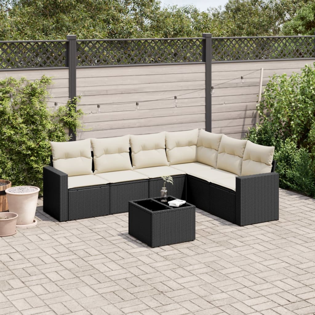 7-delige Loungeset met kussens poly rattan zwart is nu te koop bij PeponiXL, paradijselijk wonen!