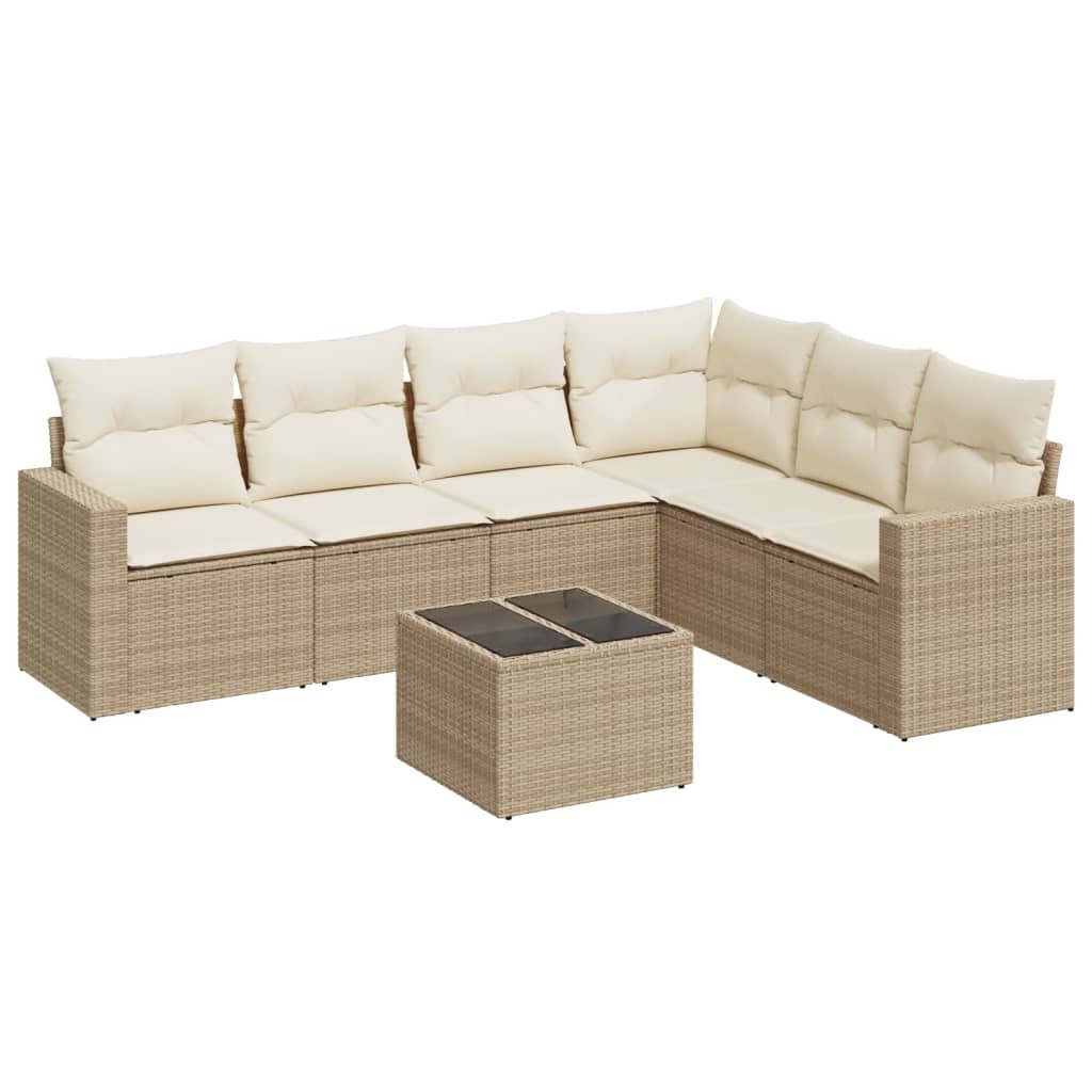 7-delige Loungeset met kussens poly rattan beige is nu te koop bij PeponiXL, paradijselijk wonen!