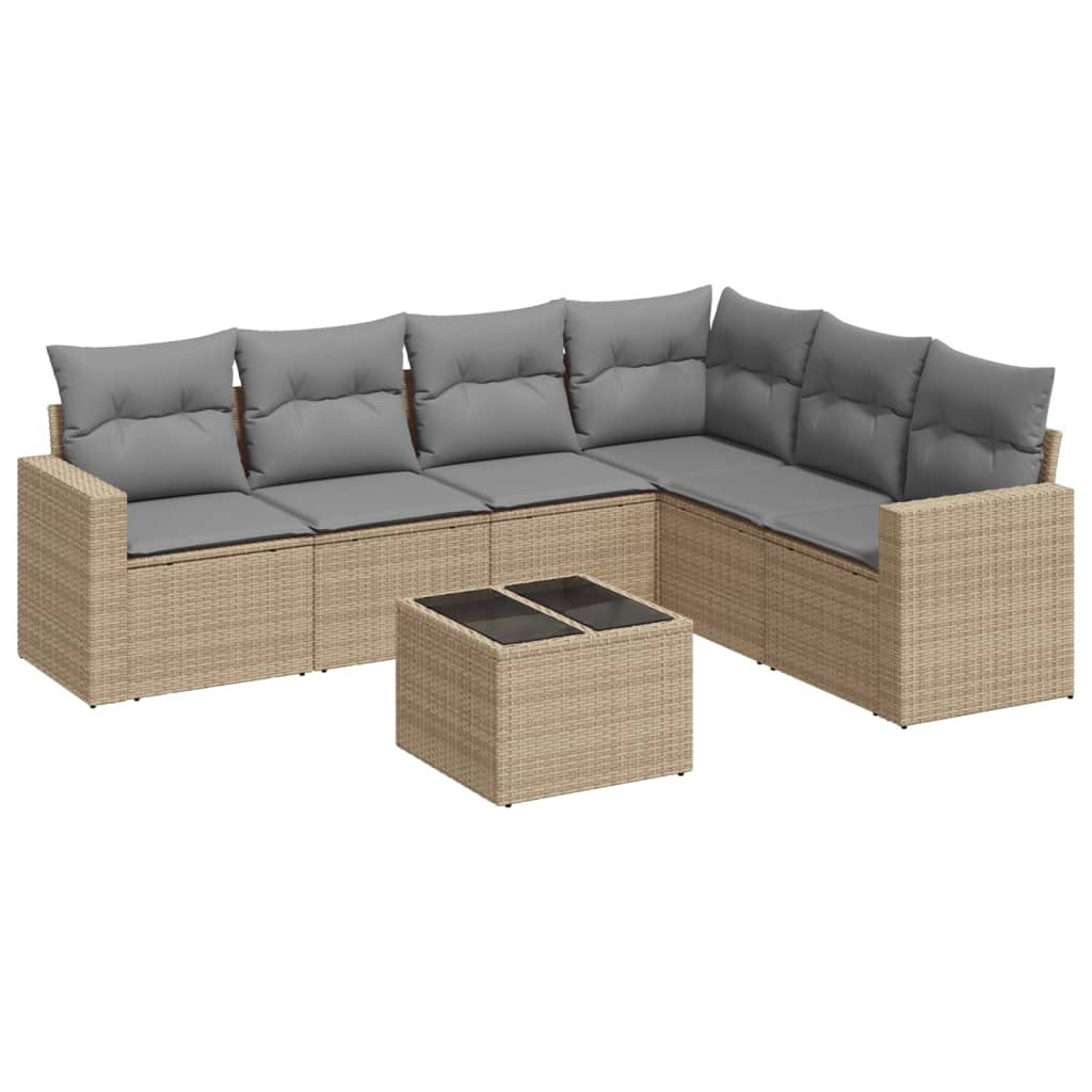 7-delige Loungeset met kussens poly rattan beige is nu te koop bij PeponiXL, paradijselijk wonen!