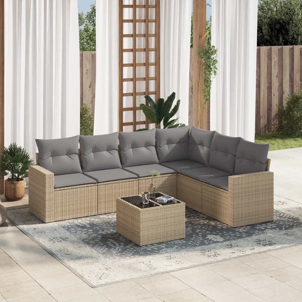 7-delige Loungeset met kussens poly rattan beige is nu te koop bij PeponiXL, paradijselijk wonen!