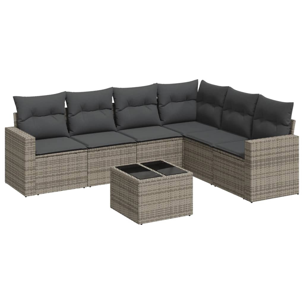 7-delige Loungeset met kussens poly rattan grijs is nu te koop bij PeponiXL, paradijselijk wonen!