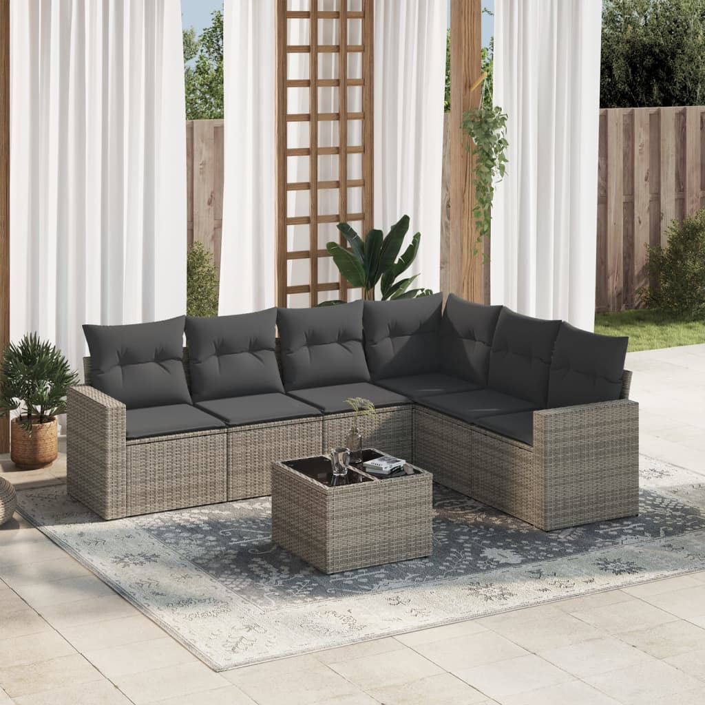 7-delige Loungeset met kussens poly rattan grijs is nu te koop bij PeponiXL, paradijselijk wonen!