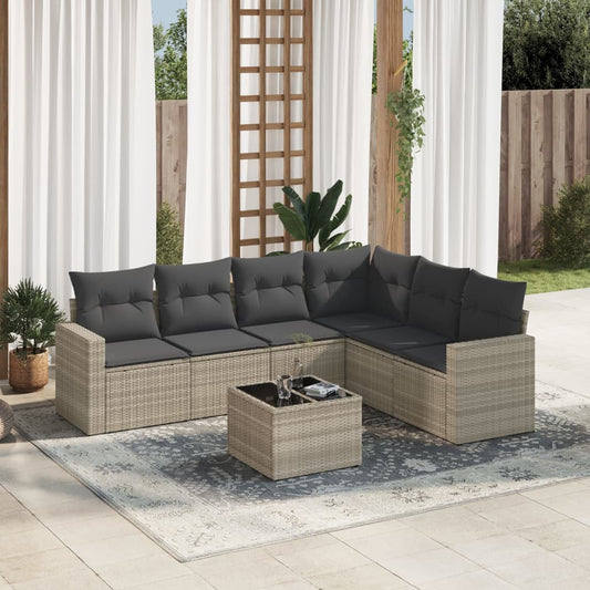 7-delige Loungeset met kussens poly rattan lichtgrijs is nu te koop bij PeponiXL, paradijselijk wonen!