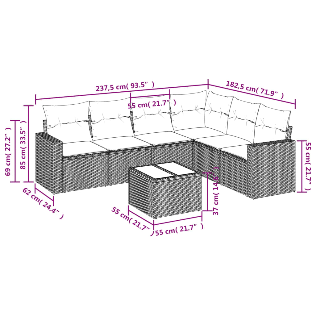 7-delige Loungeset met kussens poly rattan bruin is nu te koop bij PeponiXL, paradijselijk wonen!