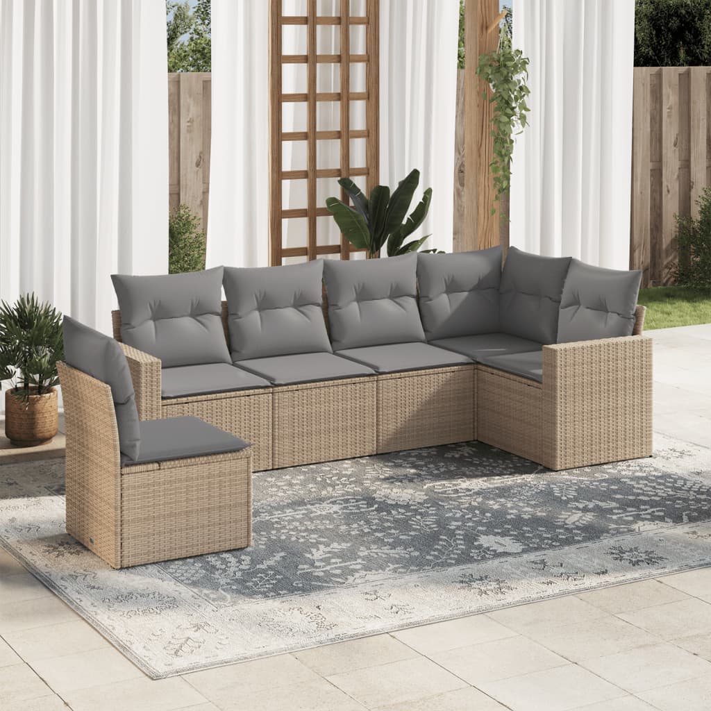 6-delige Loungeset met kussens poly rattan beige is nu te koop bij PeponiXL, paradijselijk wonen!