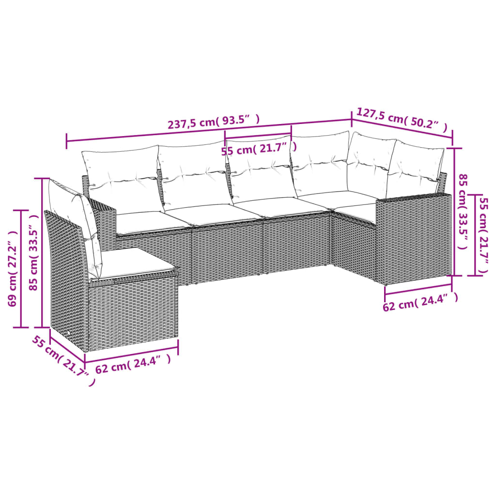 6-delige Loungeset met kussens poly rattan grijs is nu te koop bij PeponiXL, paradijselijk wonen!