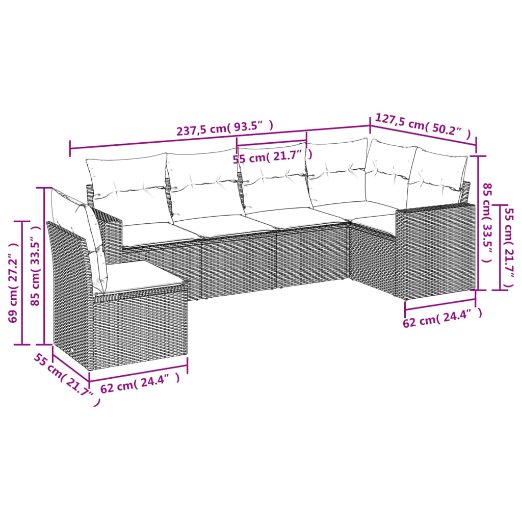 6-delige Loungeset met kussens poly rattan lichtgrijs is nu te koop bij PeponiXL, paradijselijk wonen!