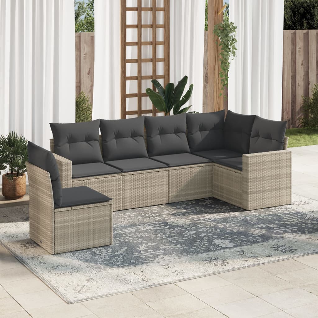 6-delige Loungeset met kussens poly rattan lichtgrijs is nu te koop bij PeponiXL, paradijselijk wonen!