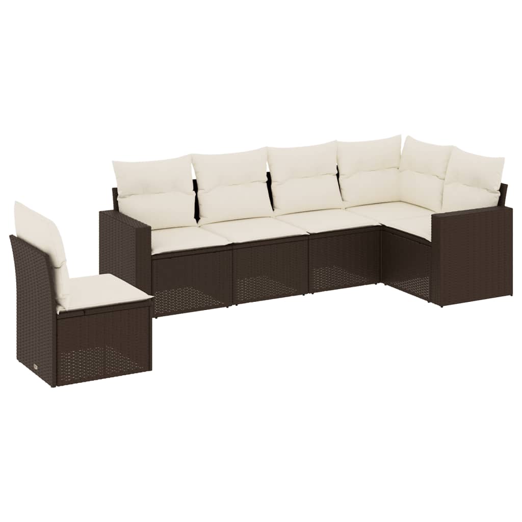 6-delige Loungeset met kussens poly rattan bruin is nu te koop bij PeponiXL, paradijselijk wonen!