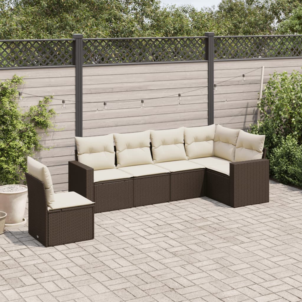 6-delige Loungeset met kussens poly rattan bruin is nu te koop bij PeponiXL, paradijselijk wonen!