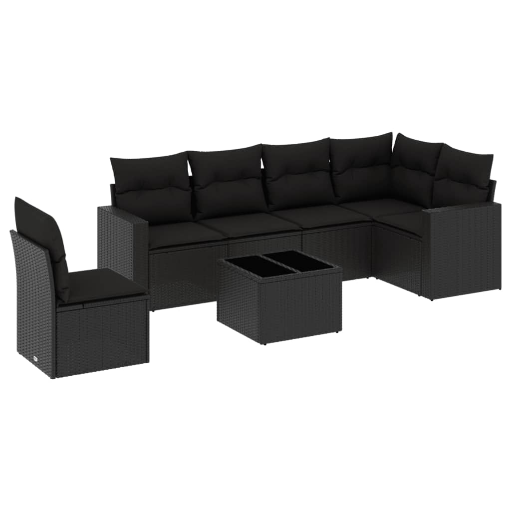 7-delige Loungeset met kussens poly rattan zwart is nu te koop bij PeponiXL, paradijselijk wonen!