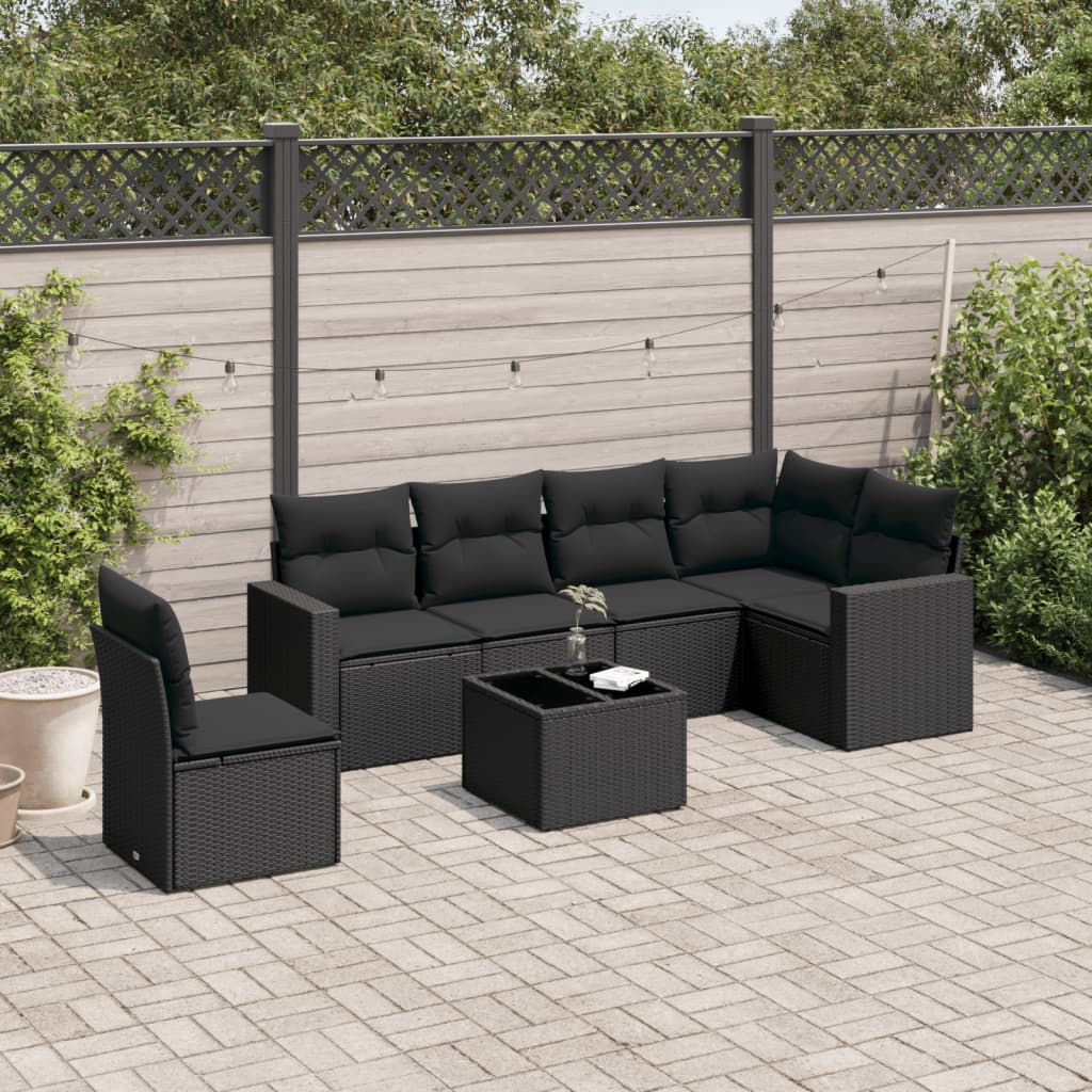 7-delige Loungeset met kussens poly rattan zwart is nu te koop bij PeponiXL, paradijselijk wonen!