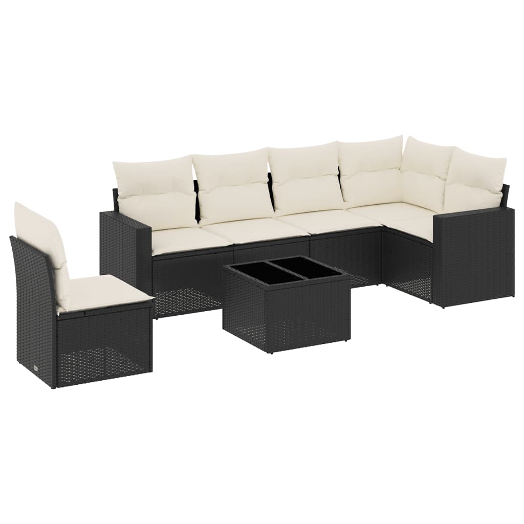 7-delige Loungeset met kussens poly rattan zwart is nu te koop bij PeponiXL, paradijselijk wonen!