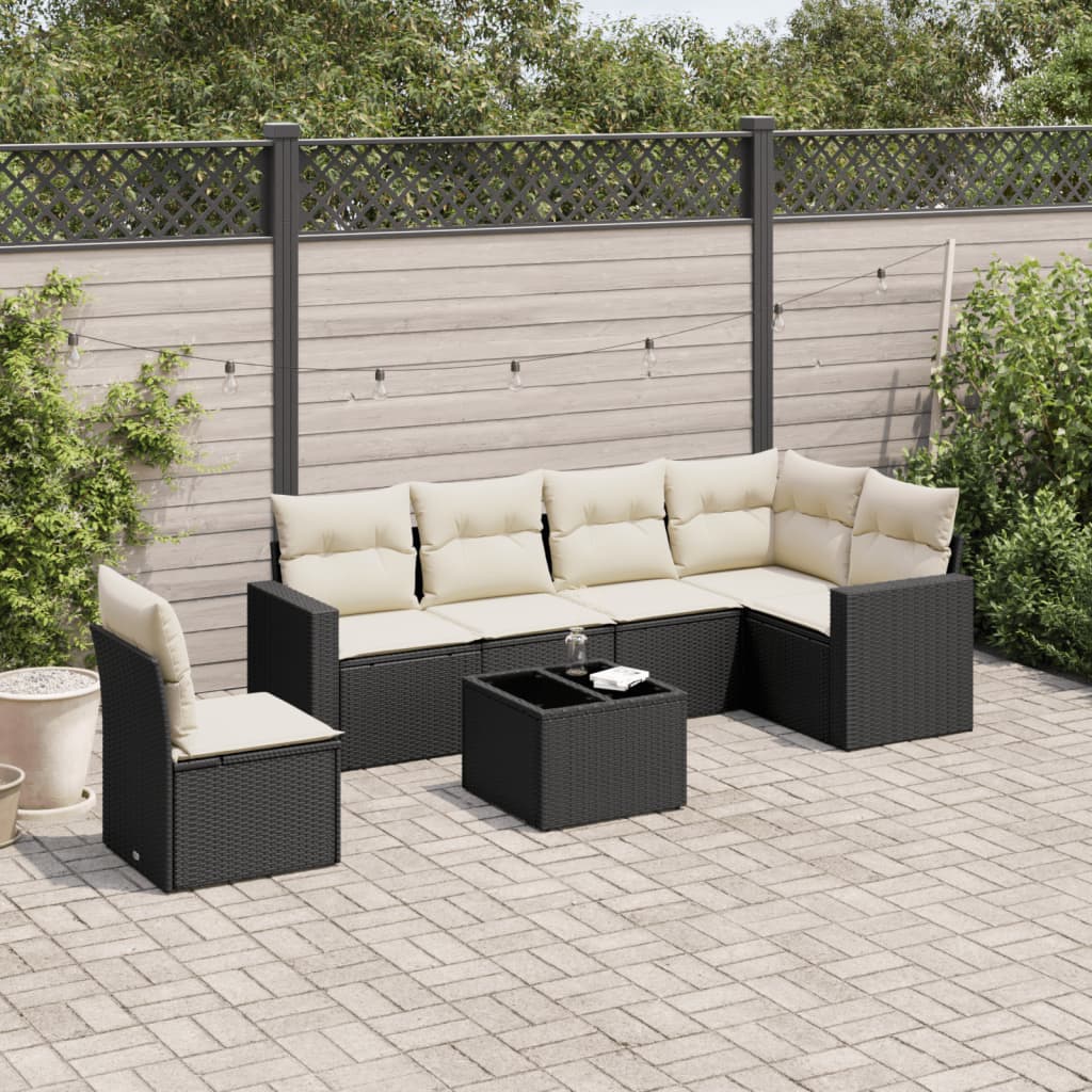 7-delige Loungeset met kussens poly rattan zwart is nu te koop bij PeponiXL, paradijselijk wonen!