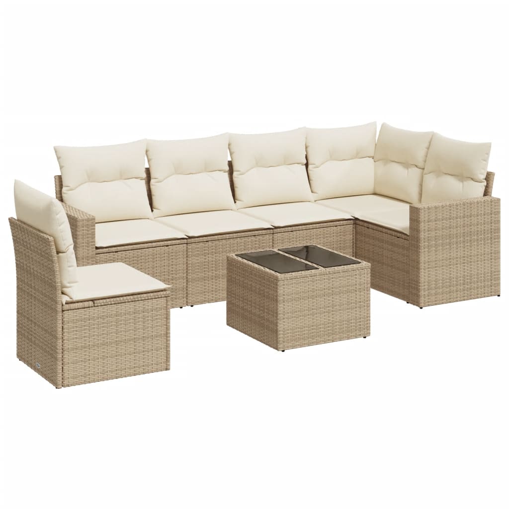 7-delige Loungeset met kussens poly rattan beige is nu te koop bij PeponiXL, paradijselijk wonen!