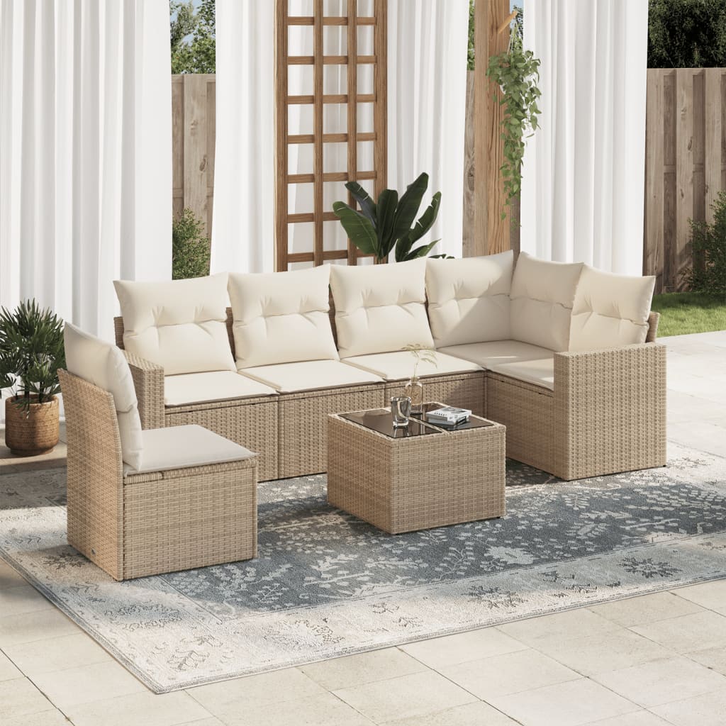 7-delige Loungeset met kussens poly rattan beige is nu te koop bij PeponiXL, paradijselijk wonen!