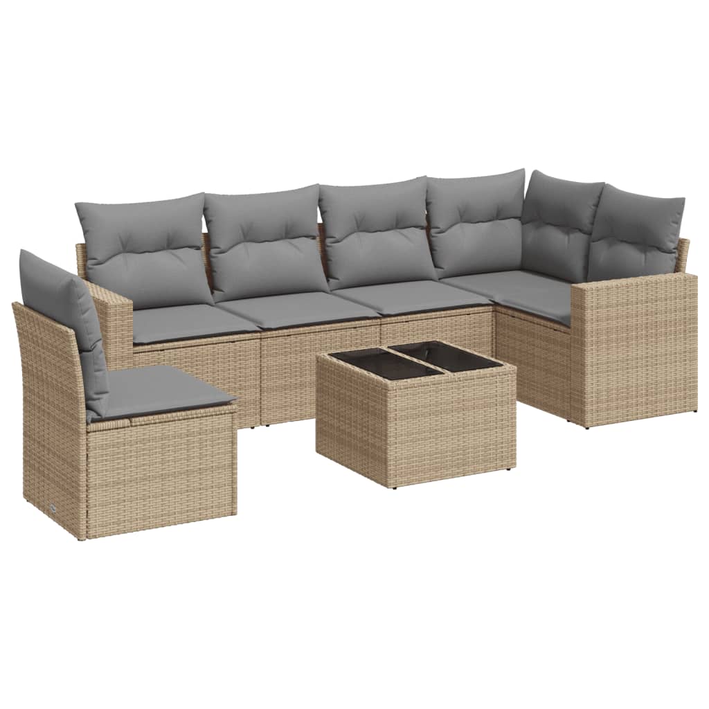 7-delige Loungeset met kussens poly rattan beige is nu te koop bij PeponiXL, paradijselijk wonen!