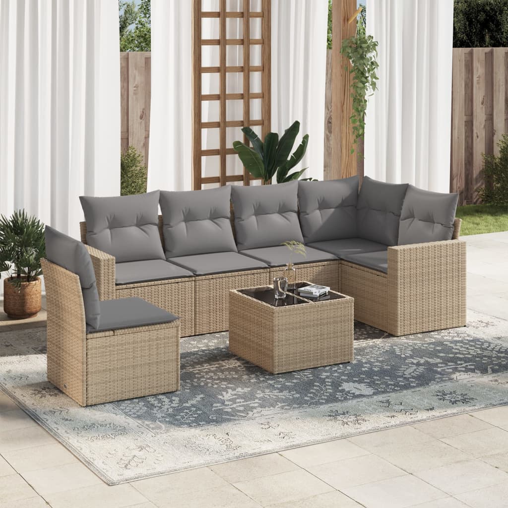 7-delige Loungeset met kussens poly rattan beige is nu te koop bij PeponiXL, paradijselijk wonen!