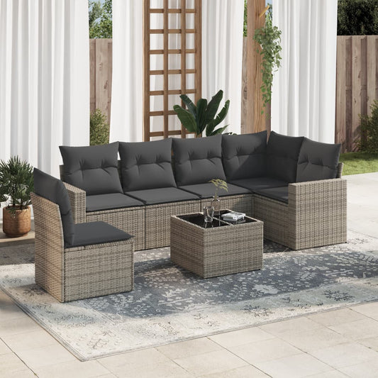 7-delige Loungeset met kussens poly rattan grijs is nu te koop bij PeponiXL, paradijselijk wonen!