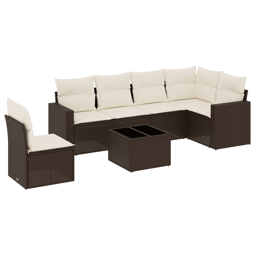 7-delige Loungeset met kussens poly rattan bruin is nu te koop bij PeponiXL, paradijselijk wonen!