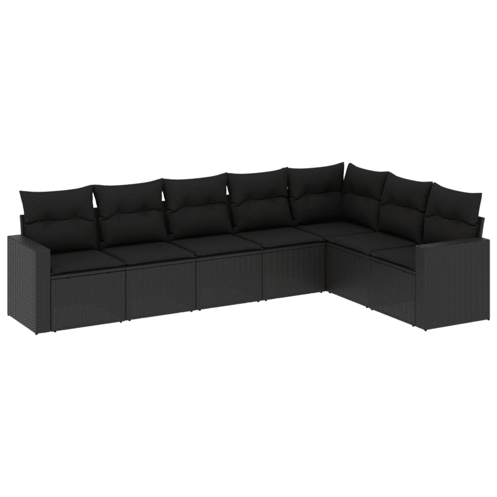 7-delige Loungeset met kussens poly rattan zwart is nu te koop bij PeponiXL, paradijselijk wonen!