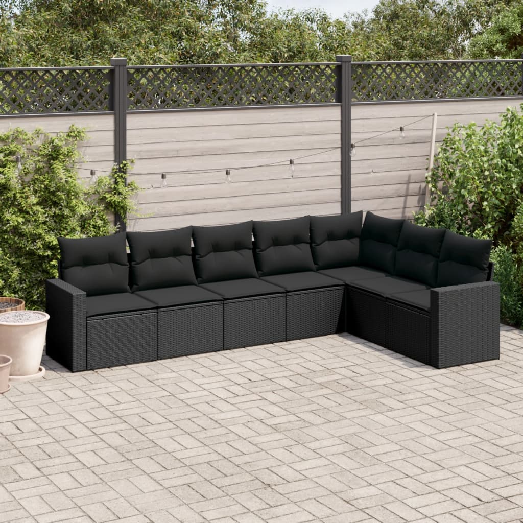 7-delige Loungeset met kussens poly rattan zwart is nu te koop bij PeponiXL, paradijselijk wonen!