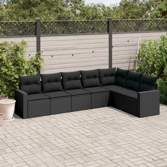 7-delige Loungeset met kussens poly rattan zwart is nu te koop bij PeponiXL, paradijselijk wonen!