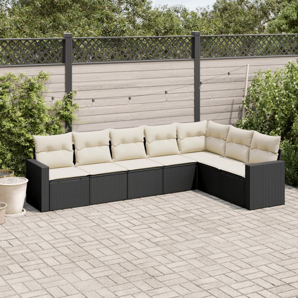 7-delige Loungeset met kussens poly rattan zwart is nu te koop bij PeponiXL, paradijselijk wonen!