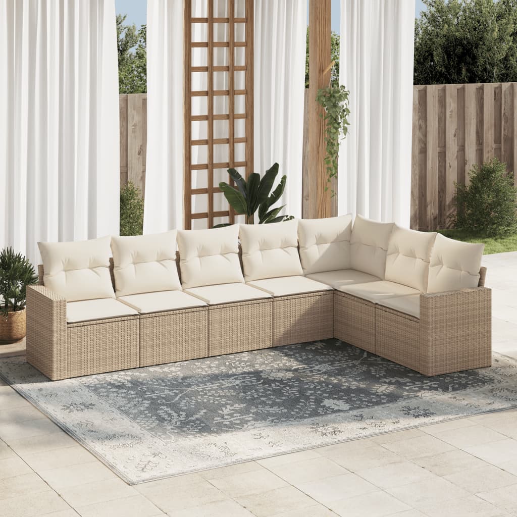 7-delige Loungeset met kussens poly rattan beige is nu te koop bij PeponiXL, paradijselijk wonen!