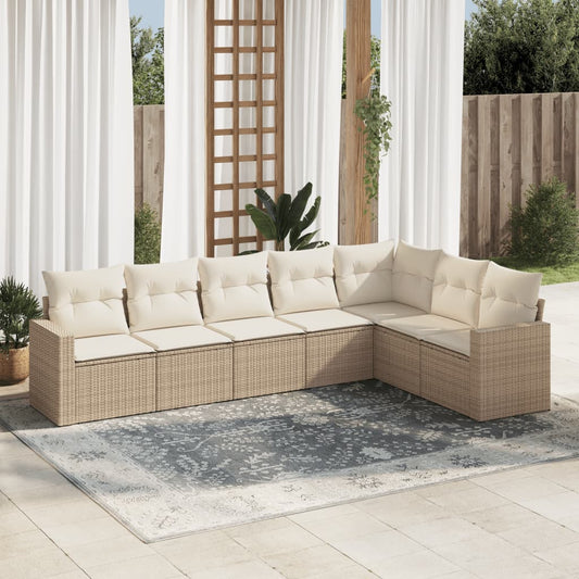 7-delige Loungeset met kussens poly rattan beige is nu te koop bij PeponiXL, paradijselijk wonen!