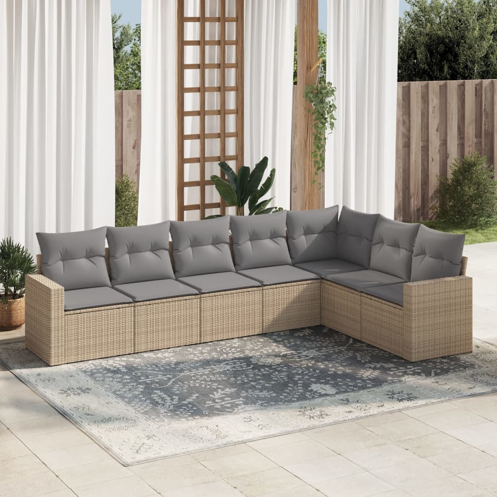 7-delige Loungeset met kussens poly rattan beige is nu te koop bij PeponiXL, paradijselijk wonen!