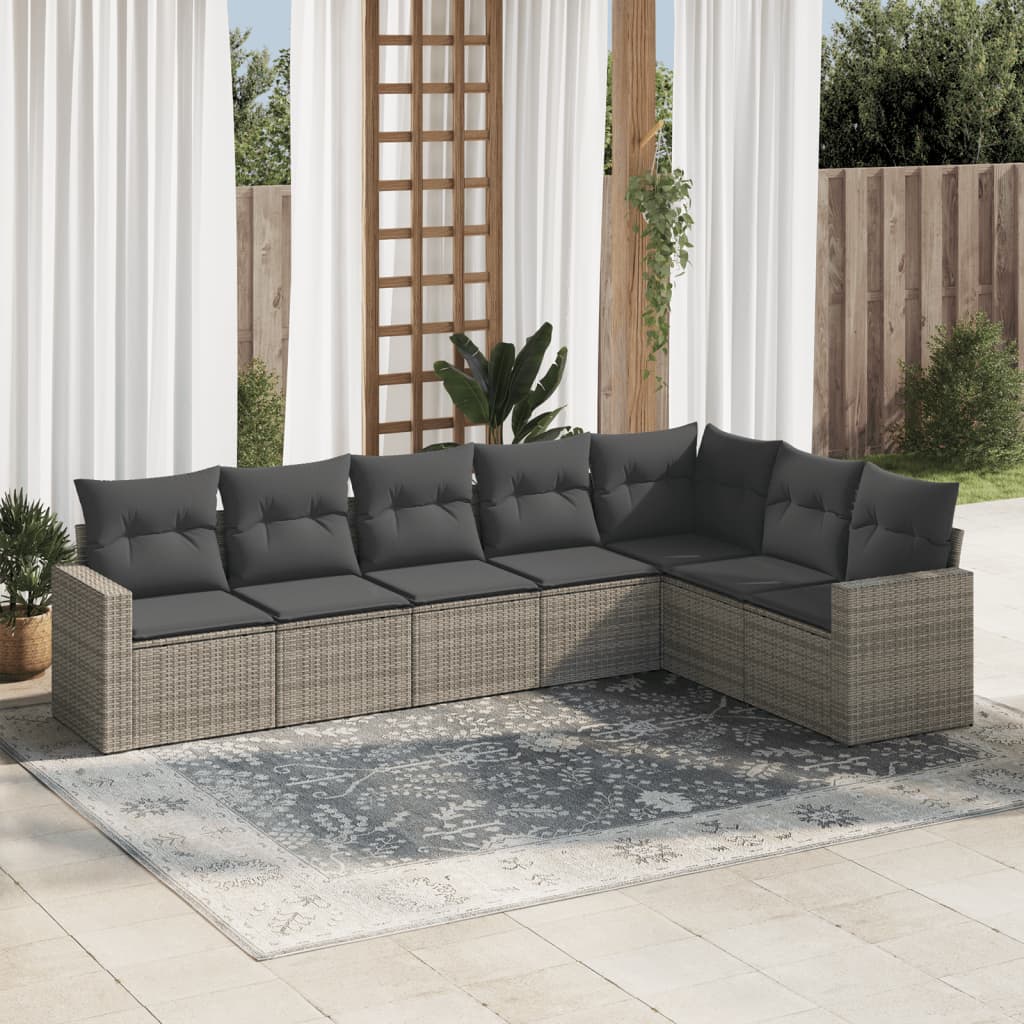 7-delige Loungeset met kussens poly rattan grijs is nu te koop bij PeponiXL, paradijselijk wonen!