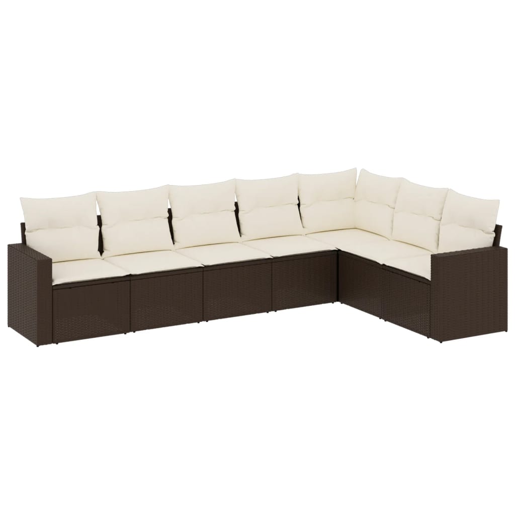 7-delige Loungeset met kussens poly rattan bruin is nu te koop bij PeponiXL, paradijselijk wonen!