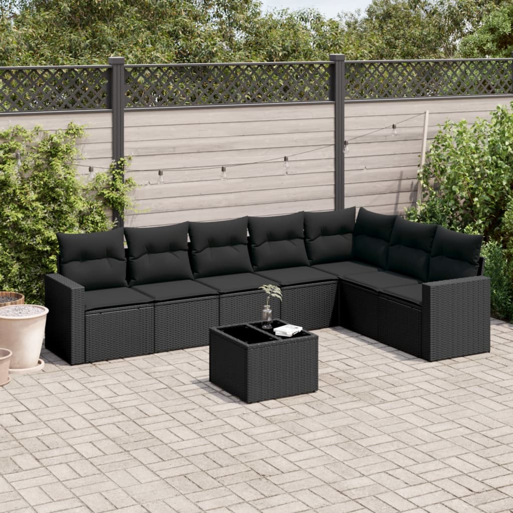 8-delige Loungeset met kussens poly rattan zwart is nu te koop bij PeponiXL, paradijselijk wonen!