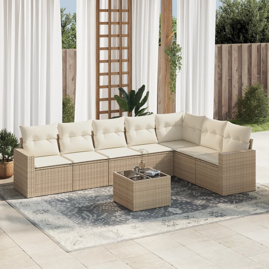 8-delige Loungeset met kussens poly rattan beige is nu te koop bij PeponiXL, paradijselijk wonen!