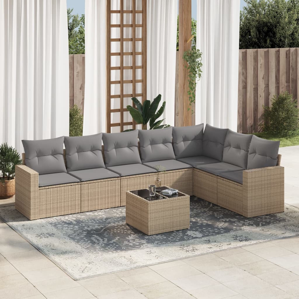 8-delige Loungeset met kussens poly rattan beige is nu te koop bij PeponiXL, paradijselijk wonen!