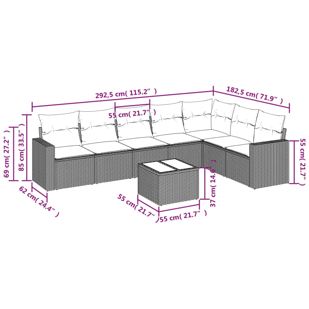 8-delige Loungeset met kussens poly rattan grijs is nu te koop bij PeponiXL, paradijselijk wonen!