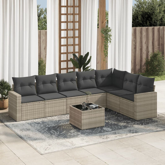 8-delige Loungeset met kussens poly rattan lichtgrijs is nu te koop bij PeponiXL, paradijselijk wonen!