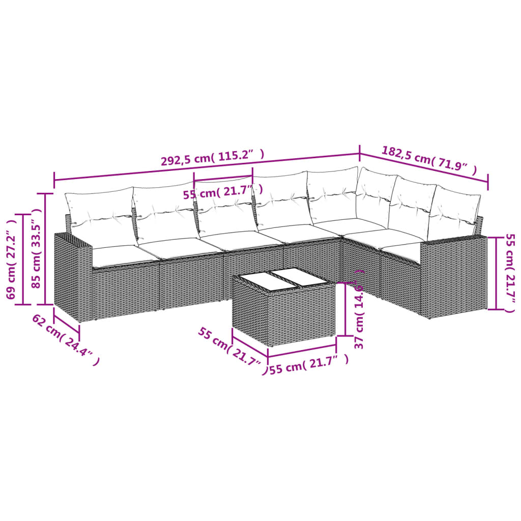 8-delige Loungeset met kussens poly rattan bruin is nu te koop bij PeponiXL, paradijselijk wonen!
