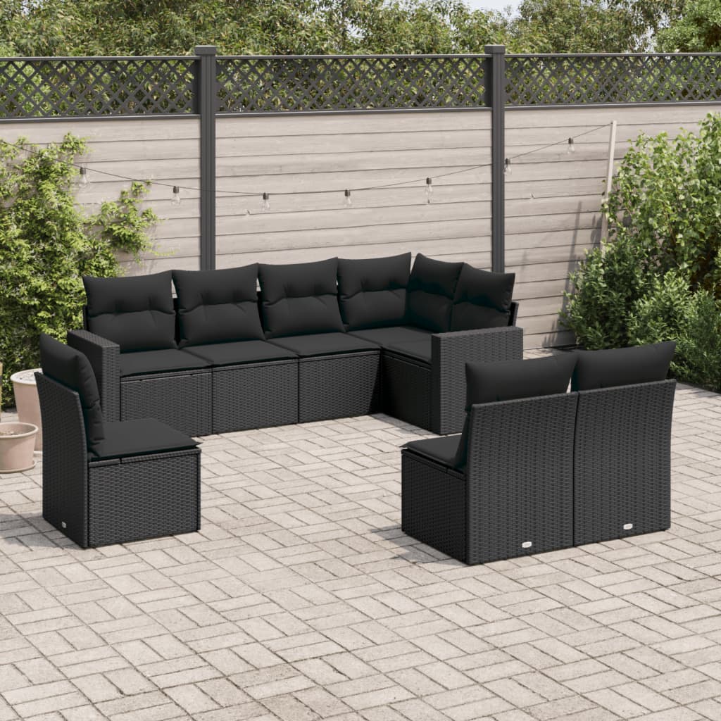 8-delige Loungeset met kussens poly rattan zwart is nu te koop bij PeponiXL, paradijselijk wonen!