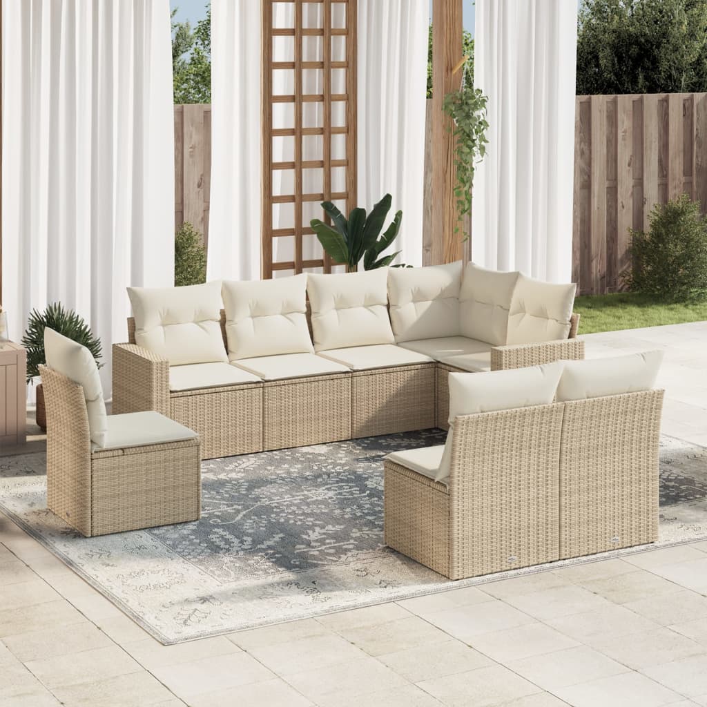 8-delige Loungeset met kussens poly rattan beige is nu te koop bij PeponiXL, paradijselijk wonen!