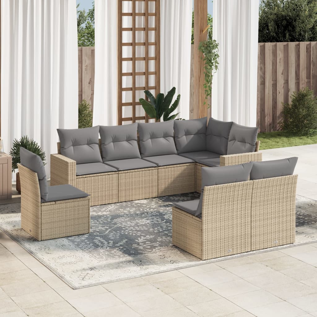 8-delige Loungeset met kussens poly rattan beige is nu te koop bij PeponiXL, paradijselijk wonen!