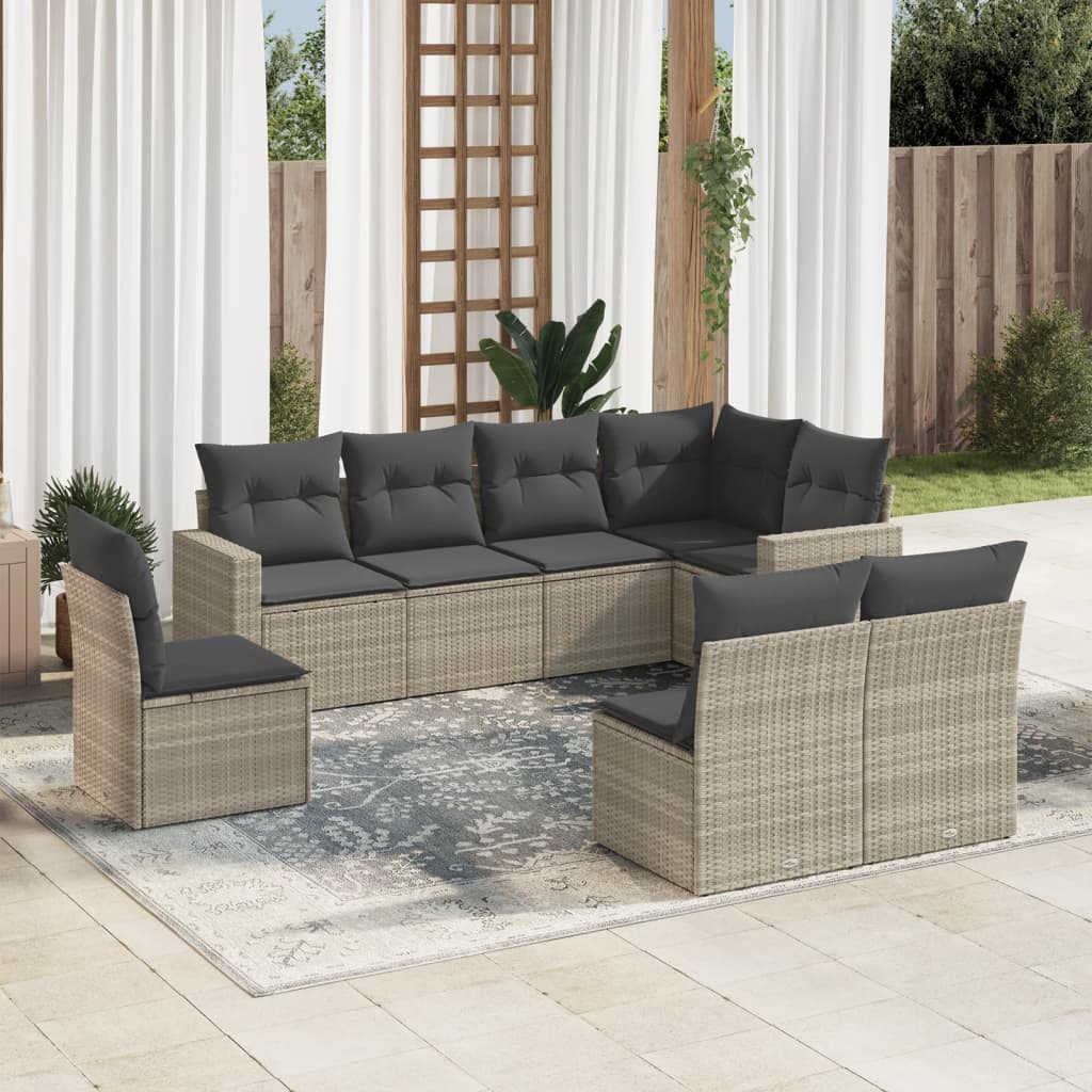 8-delige Loungeset met kussens poly rattan lichtgrijs is nu te koop bij PeponiXL, paradijselijk wonen!
