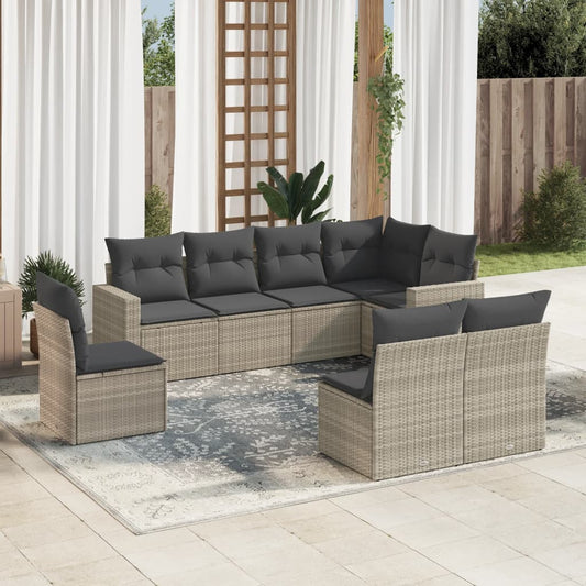 8-delige Loungeset met kussens poly rattan lichtgrijs is nu te koop bij PeponiXL, paradijselijk wonen!