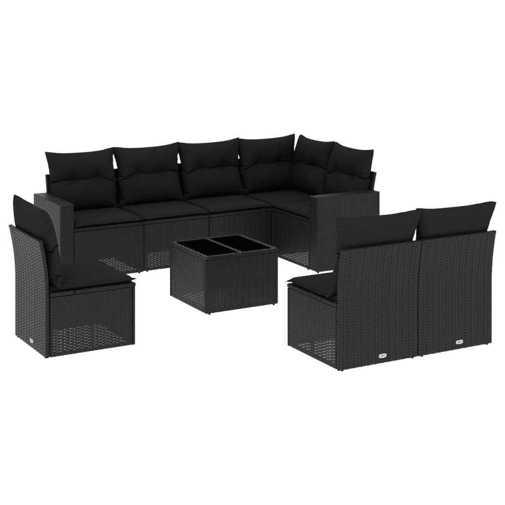 9-delige Loungeset met kussens poly rattan zwart is nu te koop bij PeponiXL, paradijselijk wonen!
