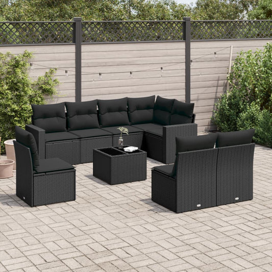 9-delige Loungeset met kussens poly rattan zwart is nu te koop bij PeponiXL, paradijselijk wonen!