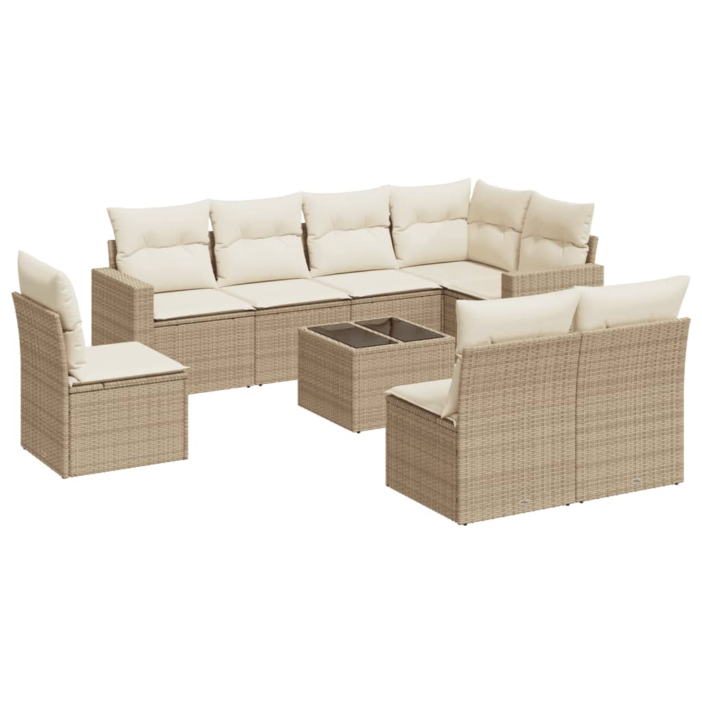 9-delige Loungeset met kussens poly rattan beige is nu te koop bij PeponiXL, paradijselijk wonen!