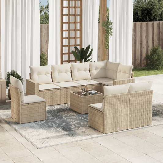 9-delige Loungeset met kussens poly rattan beige is nu te koop bij PeponiXL, paradijselijk wonen!